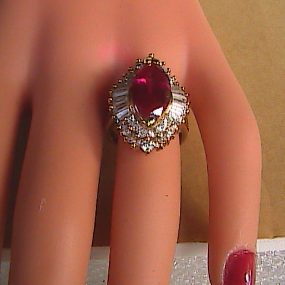 Sterling Silver Ruby Clear Stone Ring - image 2